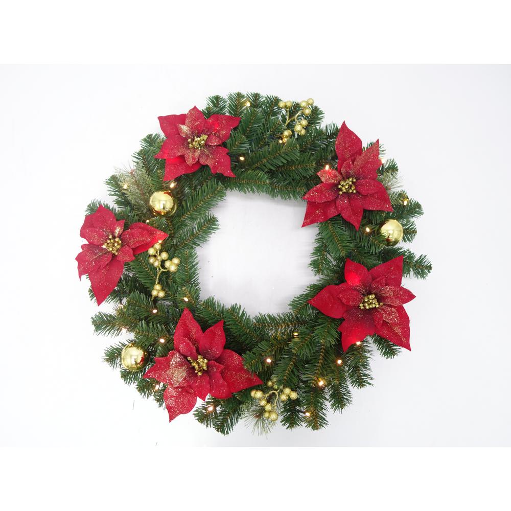 Home Accents Holiday 30 In Pre Lit Led Glittered Poinsettia Pre Lit Led Glittered Poinsettia Artificial Christmas Wreath With 35 Lights