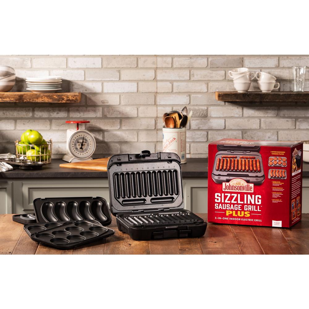 Johnsonville Sizzling Sausage 3 In 1 Black Indoor Electric Grill