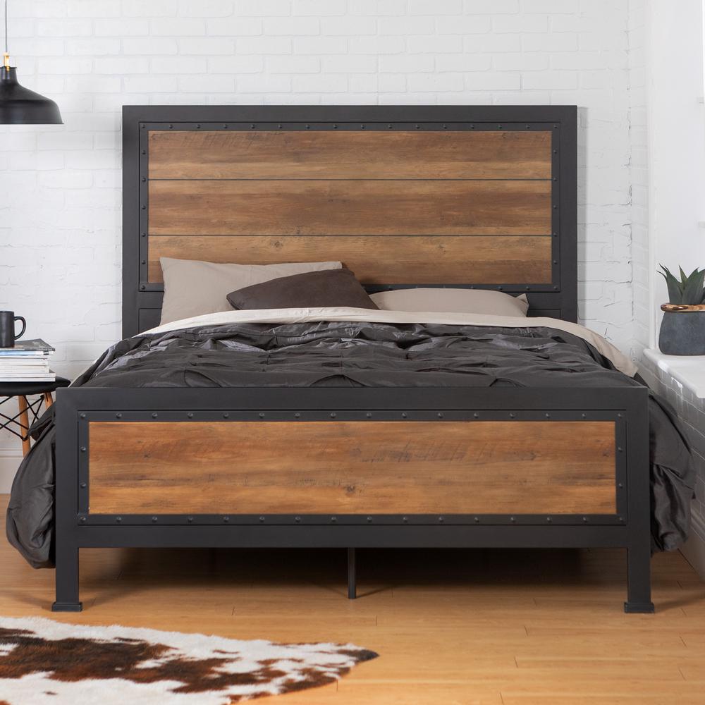 Oak We Furniture Rustic Wood And Metal, Rustic Wooden Queen Bed Frame