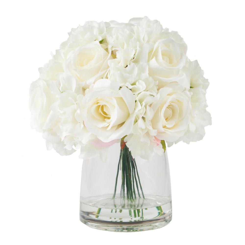 Pure Garden 11 5 In Hydrangea And Rose Fl Cream Arrangement Hydrangea And Rose Fl Cream Arrangement
