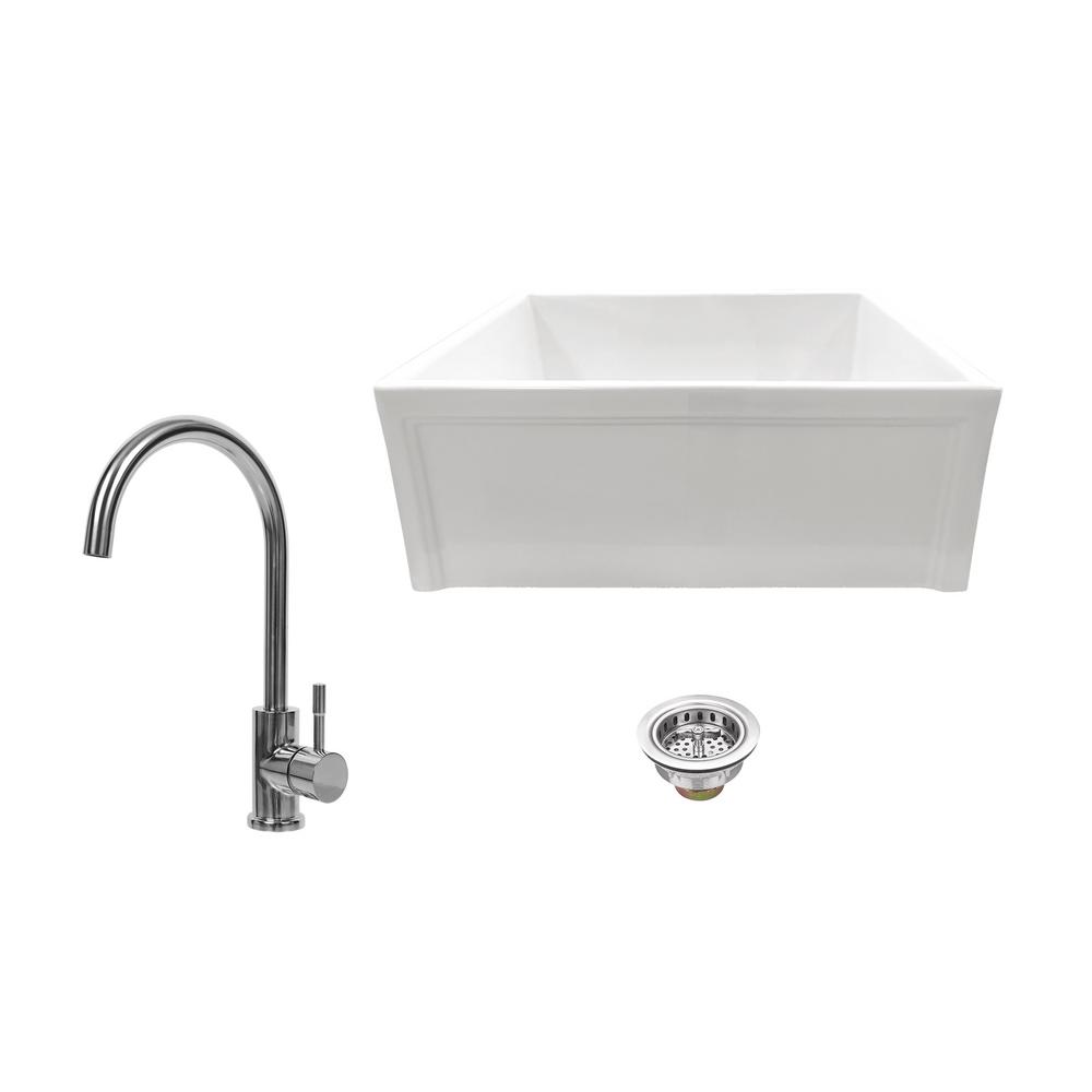 Ipt Sink Company All In One A Front Picture Frame Plain Reversible Fireclay 24 Single Bowl Kitchen With Faucet And Strainer