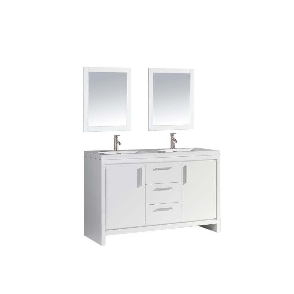Mtd Vanities Miami 60 In W X 19 5 D 36 H Vanity White With Acrylic Top Basinirrors