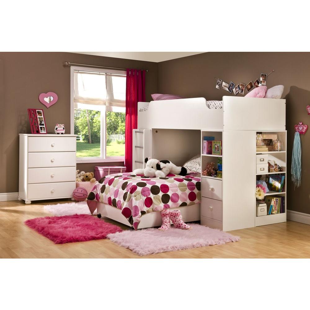 South Shore Logik 4 Piece Pure White Twin Kids Bedroom Set