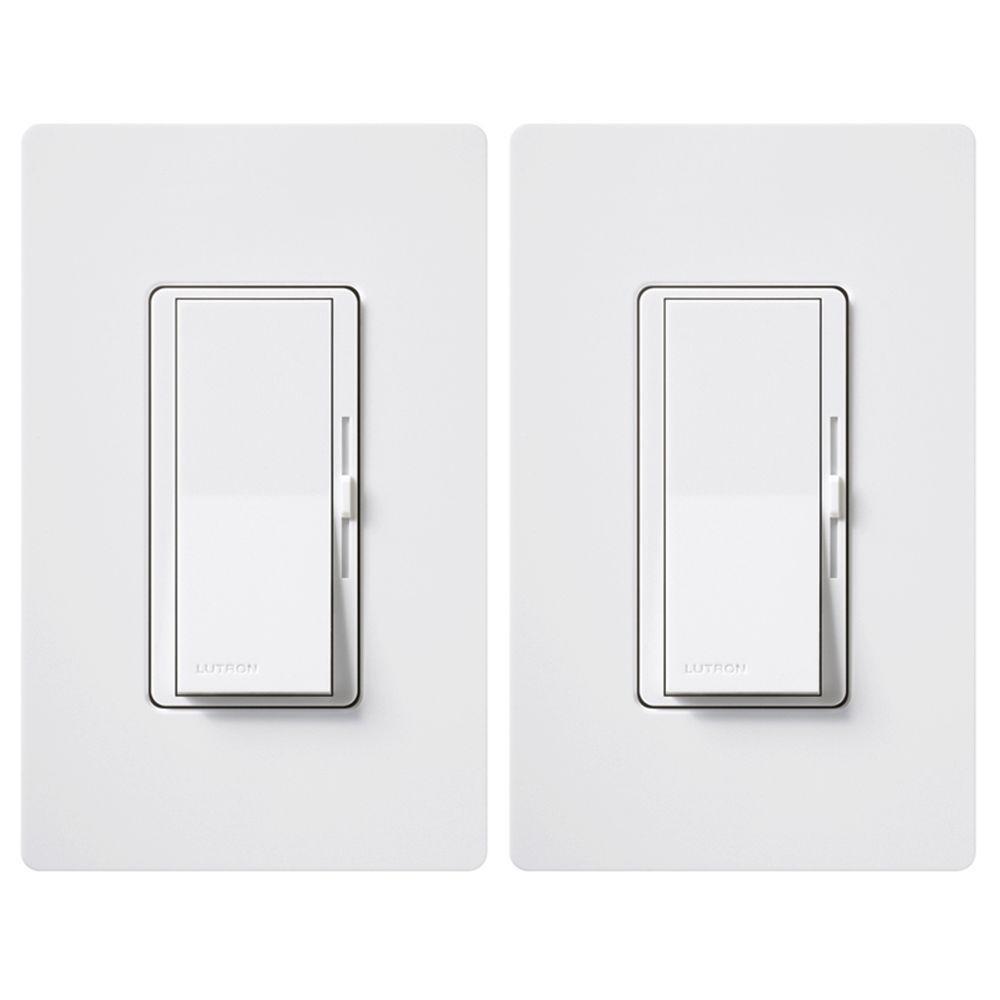 Lutron Diva Led Dimmer Switch For Dimmable Led Halogen And Incandescent Bulbs Single Pole Or 3 Way White 2 Pack