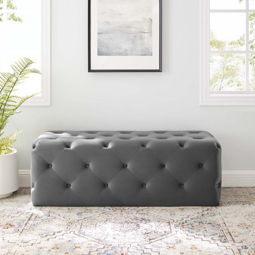 Tufted Grey Velvet Bedroom Benches Bedroom Furniture The Home Depot