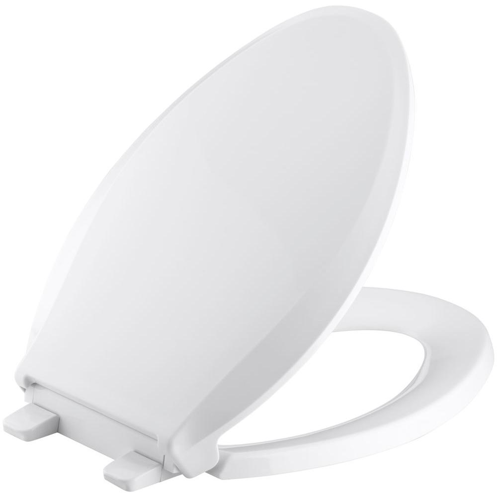 Kohler Cachet Quiet Close Elongated Closed Front Toilet Seat With Grip Tight Bumpers In White K 4636 0 The Home Depot - Kohler Toilet Seat Replacement Home Depot
