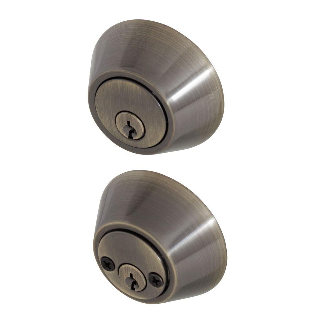 Honeywell Double Cylinder Antique Brass Deadbolt 8112109 The