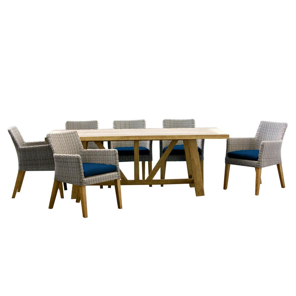 Patio Plus Indo 9 Piece Teak Wicker Rectangular Outdoor Patio Plus Indo 9 Piece Teak Wicker Rectangular Outdoor Dining Set With Indigo