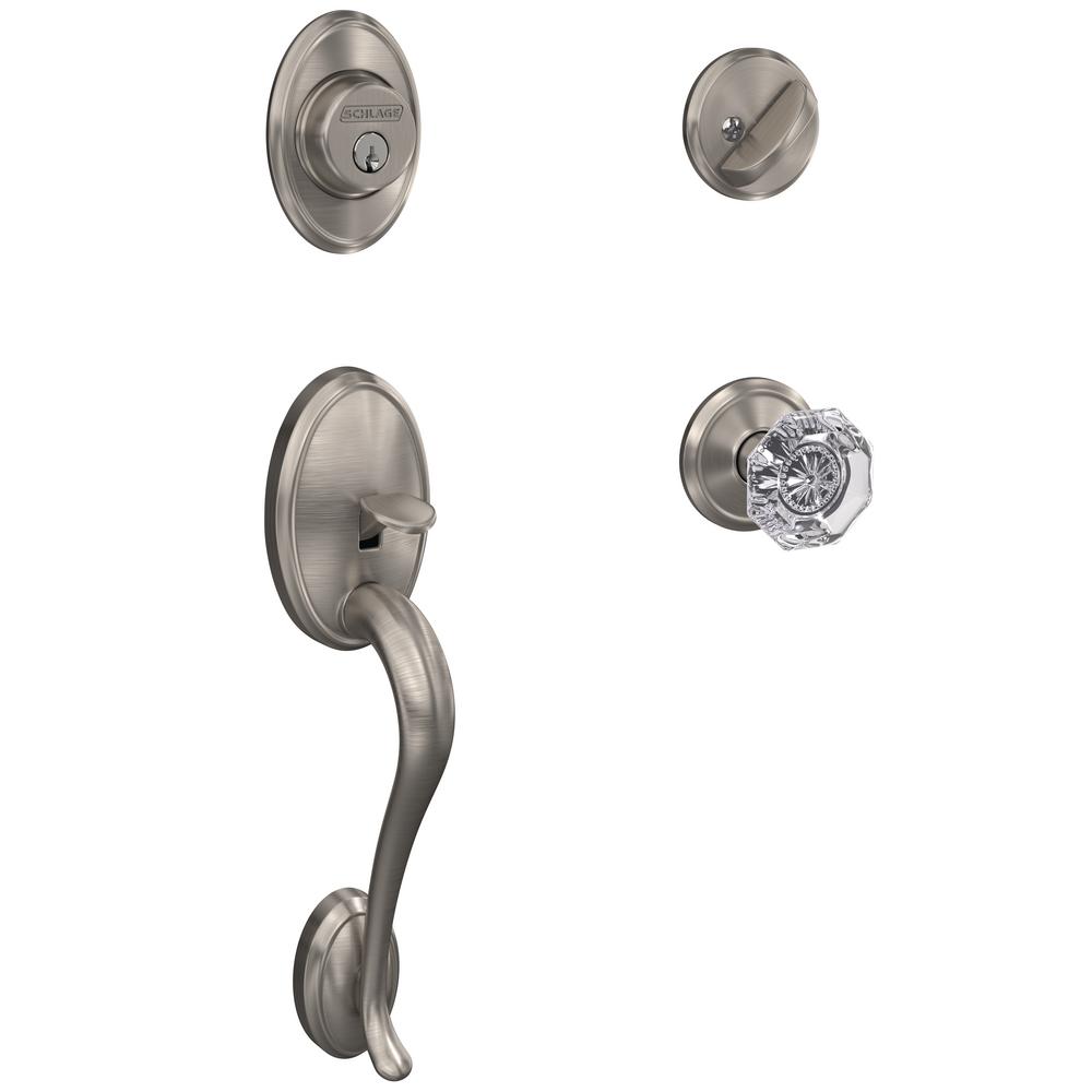Schlage Custom Wakefield Satin Nickel Single Cylinder Door Handleset with Alexandria Glass Door