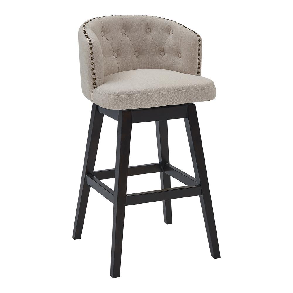 Armen Living Celine 30 Bar Height Wood Swivel Tufted Bar Stool In Espresso Finish With Tan Fabric Lccibaestn30 The Home Depot