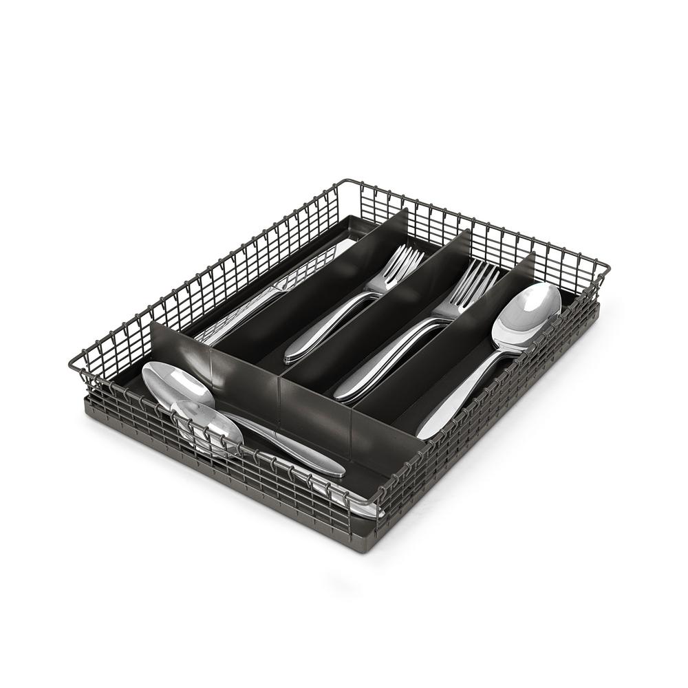 Spectrum 2 In H X 10 In L X 13 5 In W Vintage 5 Divider Industrial Gray Steel Silverware Tray A15776 The Home Depot