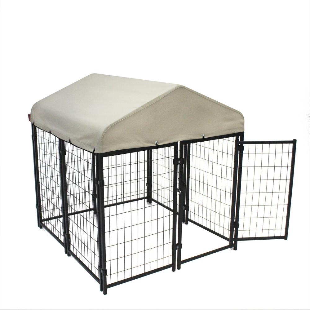 Lucky Dog 4 ft. x 4 ft. Pet Resort Kennel KIT with Sunbrella in Tahitian Sand-PRRSUN-E1110 - The