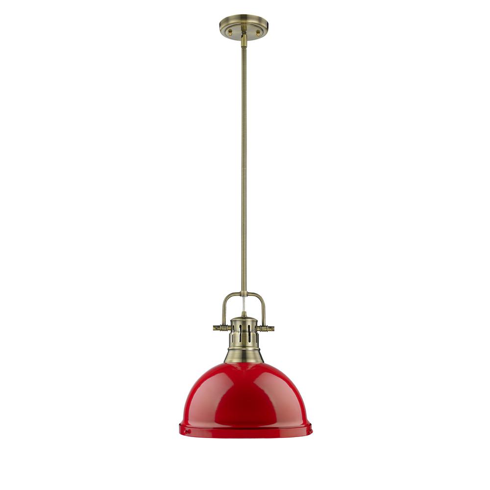 Golden Lighting Duncan Ab 1 Light Aged Brass Pendant With Red Shade
