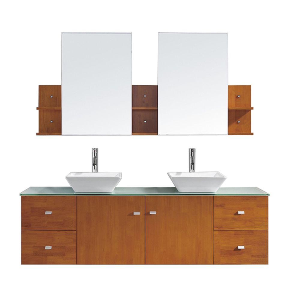 Virtu USA Clarissa 72 in. W Bath Vanity in Honey Oak with Glass Vanity