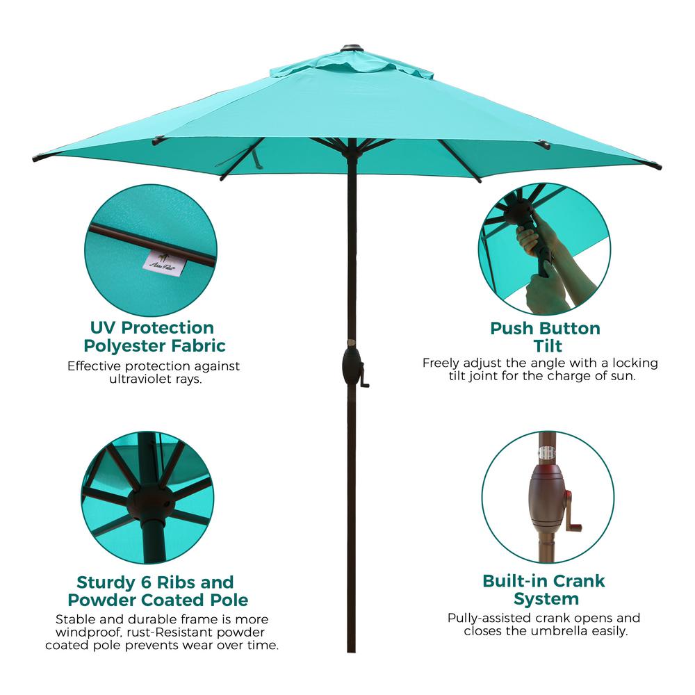 8 Ribs Turquoise Pebble Lane Living 9 Patio Umbrella Uv Protection Fade Resistant Outdoor Market Umbrella With Push Button Tilting Patio Lawn Garden Dining Sets