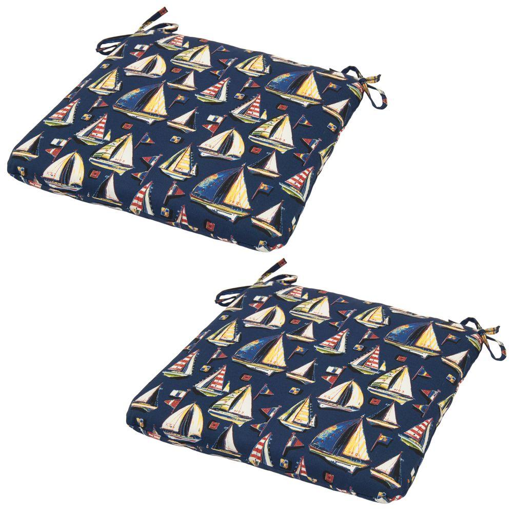 Hampton Bay 20 x 19 Outdoor Chair Cushion in Standard Sail Away (2Pack