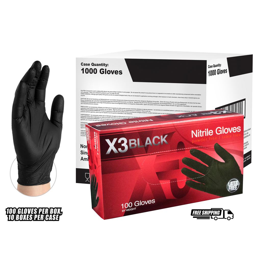 GLOVEWORKS Medium Diamond Texture Black Nitrile Industrial Latex Free Disposable Gloves (Box of