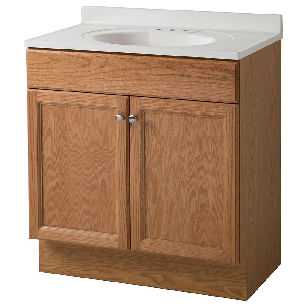 Glacier Bay 30 in. Vanity in Oak with Cultured Marble