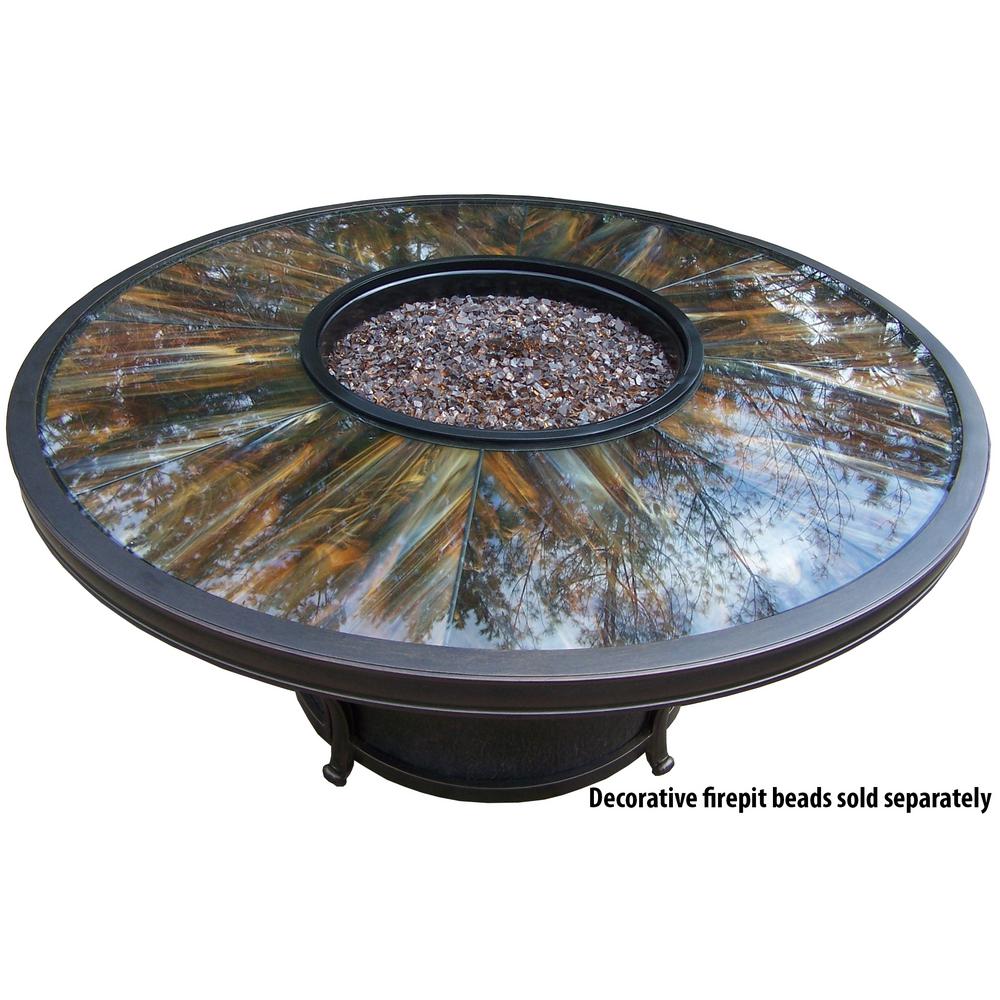 Aluminum 48 In X 23 31 Round Gas Firepit Table With Tempered Glass Top Burner System And Weather Fabric Cover