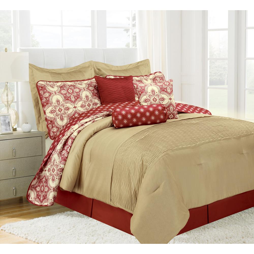 Patina Red King Microfiber 10-Piece Comforter Set ...