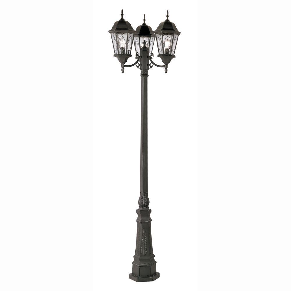 Bel Air Lighting Cameo 3Light Outdoor Black Lamp Post with Water Glass