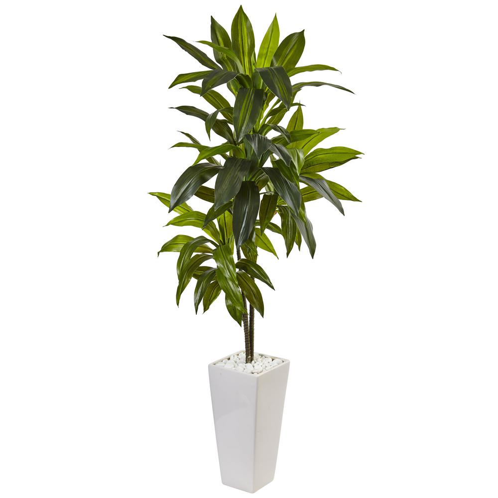 Nearly Natural Indoor Dracaena Artificial Plant In White Tower Planter   Nearly Natural Artificial Plants 6969 64 1000 