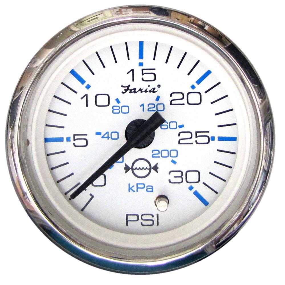 Faria 2 in. Chesapeake Water Pressure Gauge Kit 30 PSI in White SS