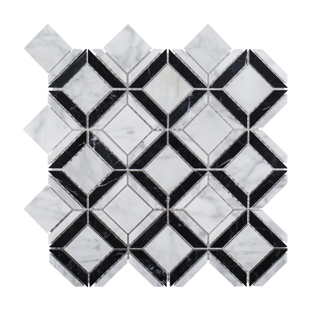 Msi Rhombix Nero 12 In X 12 In X 10mm Polished Marble Mesh Mounted Mosaic Tile 1 Sq Ft