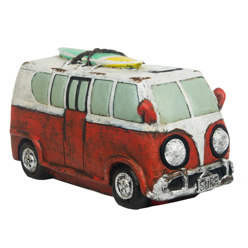Alpine Corporation 10 In Tall Solar Red Bus Decor With Led Lights Tall Solar Red Bus Decor With Led Lights