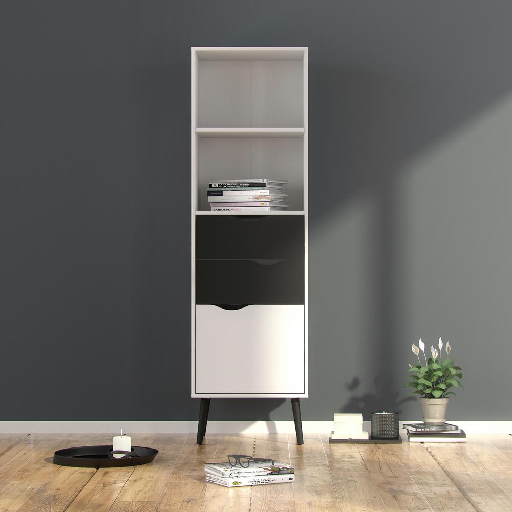 Tvilum Diana White Black Matte Bookcase With 2 Drawers And 1 Door