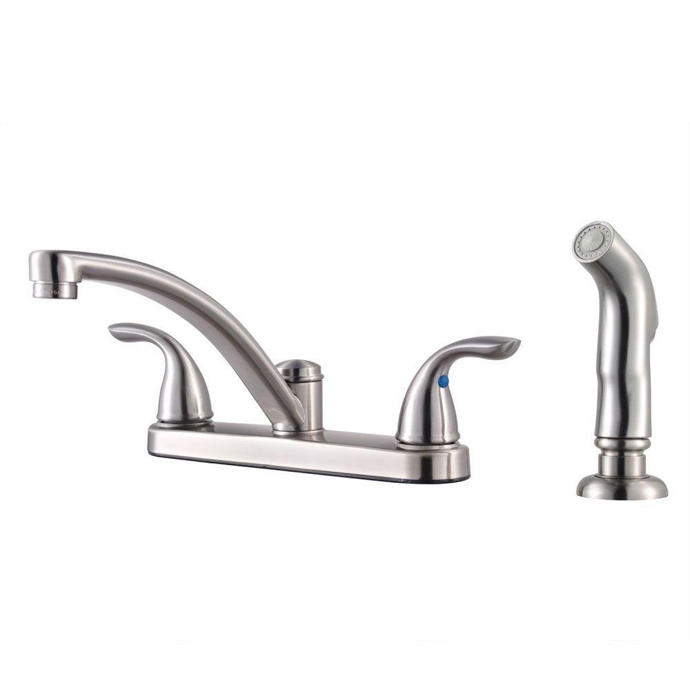 UPC 038877575321 product image for Pfister Pfirst Series 2-Handle Standard Kitchen Faucet with Side Sprayer in Stai | upcitemdb.com