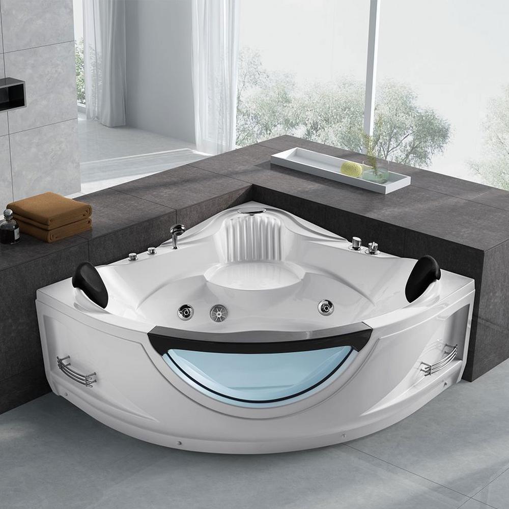 Empava 59 In. Left Drain Corner Alcove Whirlpool Bathtub In White-EMP ...