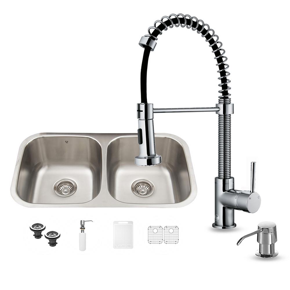 UPC 849922000015 product image for Vigo Kitchen All-in-One Undermount Stainless Steel 32.25x9x9 0-Hole Double Bowl  | upcitemdb.com