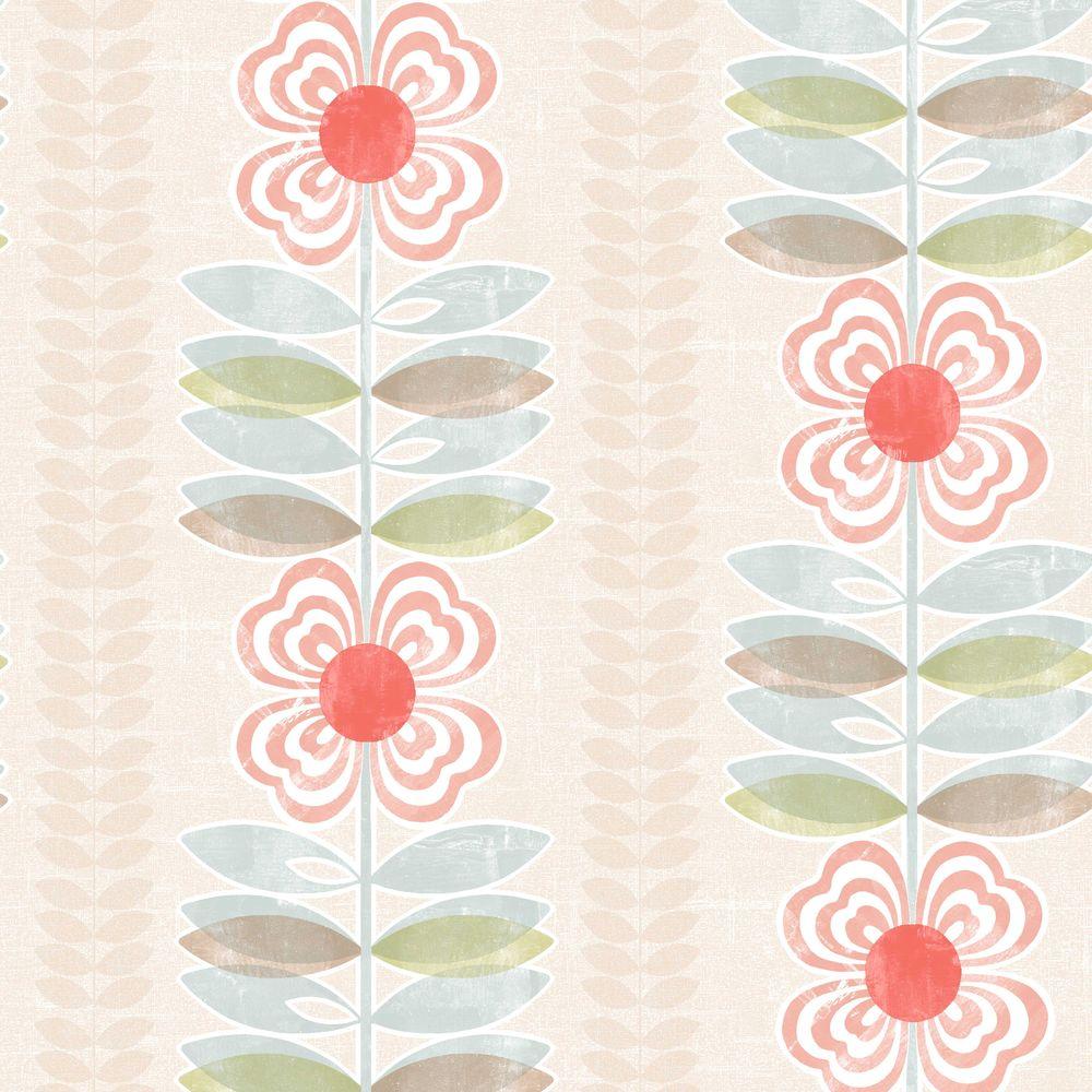 Beacon House Flora Red Modern Floral Stripe Wallpaper Sample2535