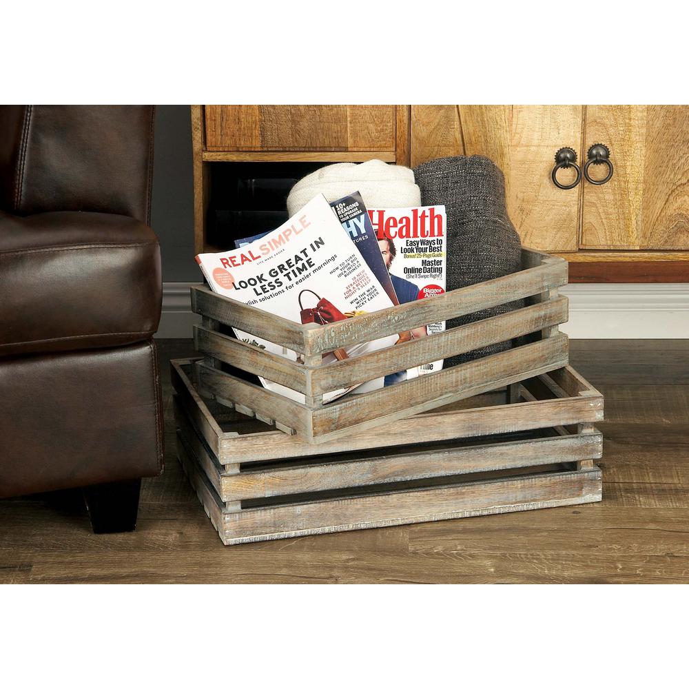Litton Lane Rustic Wood Crates Set Of 3 66179 The Home Depot Litton Lane Rustic Wood Crates Set Of 3
