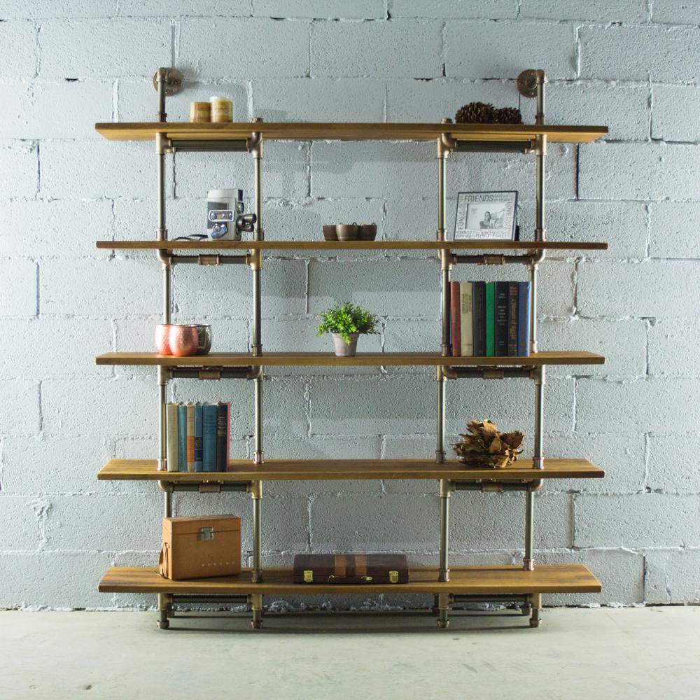 Bookcases Home Office Furniture The Depot Eugene Modern Brown 64 In Large Storage 5 Shelf Pipe Bookcase Etagere