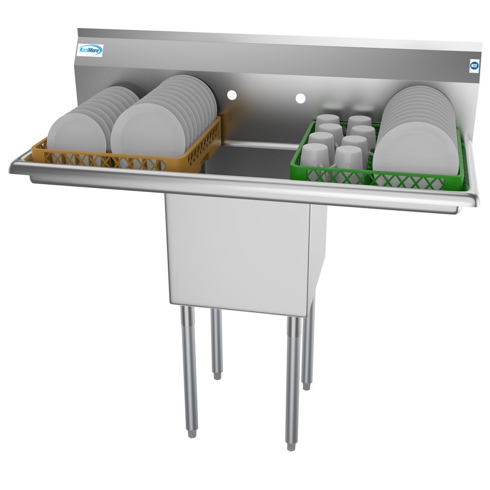 Koolmore 43 in. Freestanding Stainless Steel 2 Compartments Commercial Sink with Drainboard
