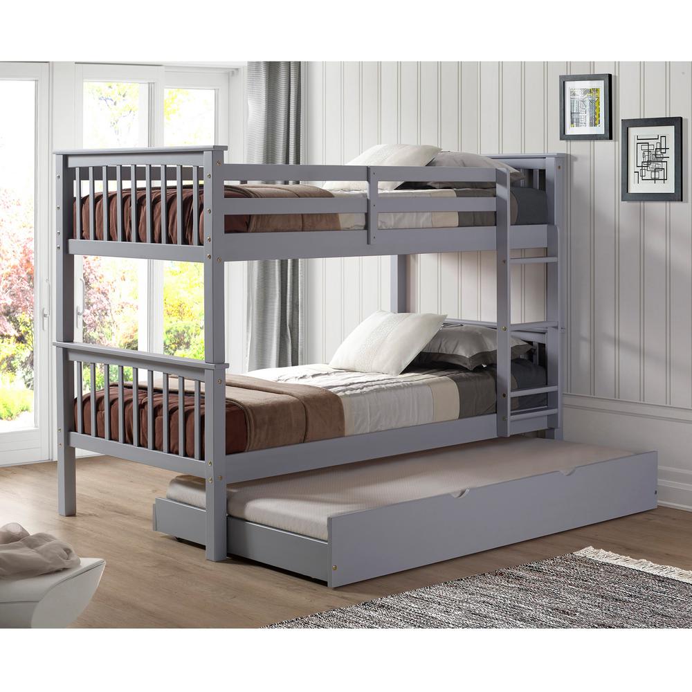 Solid Wood Grey Twin Bunk Bed With Trundle Solid Wood Grey Twin Bunk Bed With Trundle