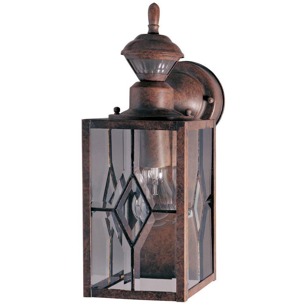 Brown Motion Sensing Outdoor Wall Mounted Lighting 150 Degree Rustic Brown Mission Lantern With Clear Beveled Glass