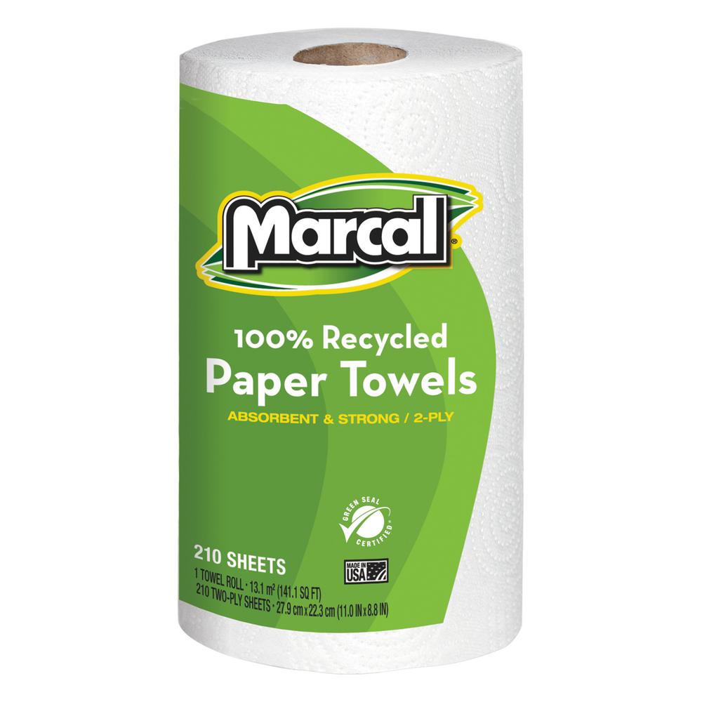 Marcal 100% Recycled Roll Towels 2-Ply 8.8 x 11 (210 Sheets per Roll ...