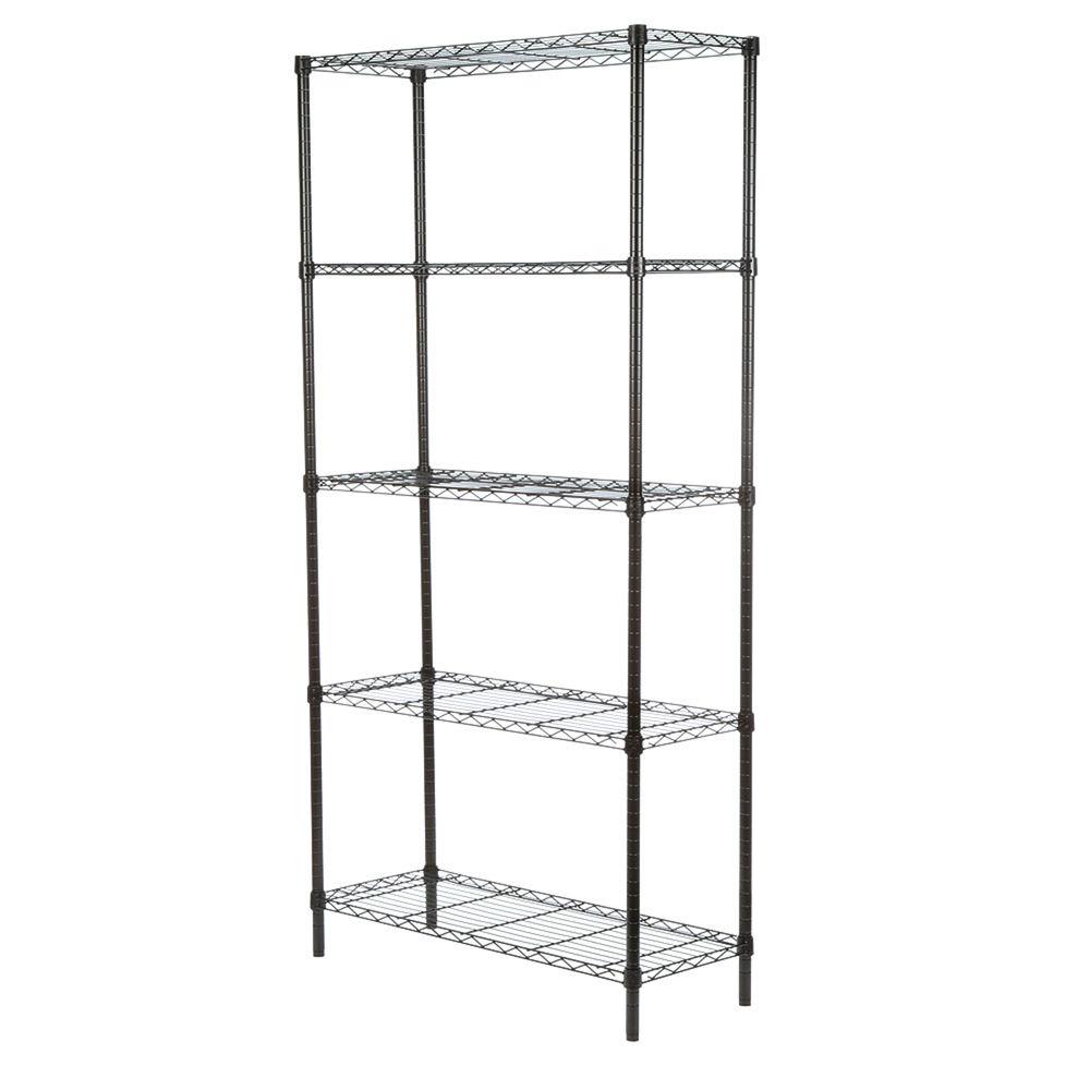 Hdx 4 Shelf 15 In D X 28 W 52 H Black Plastic Storage 5 Tier Adjustable Storage Shelving Unit Black