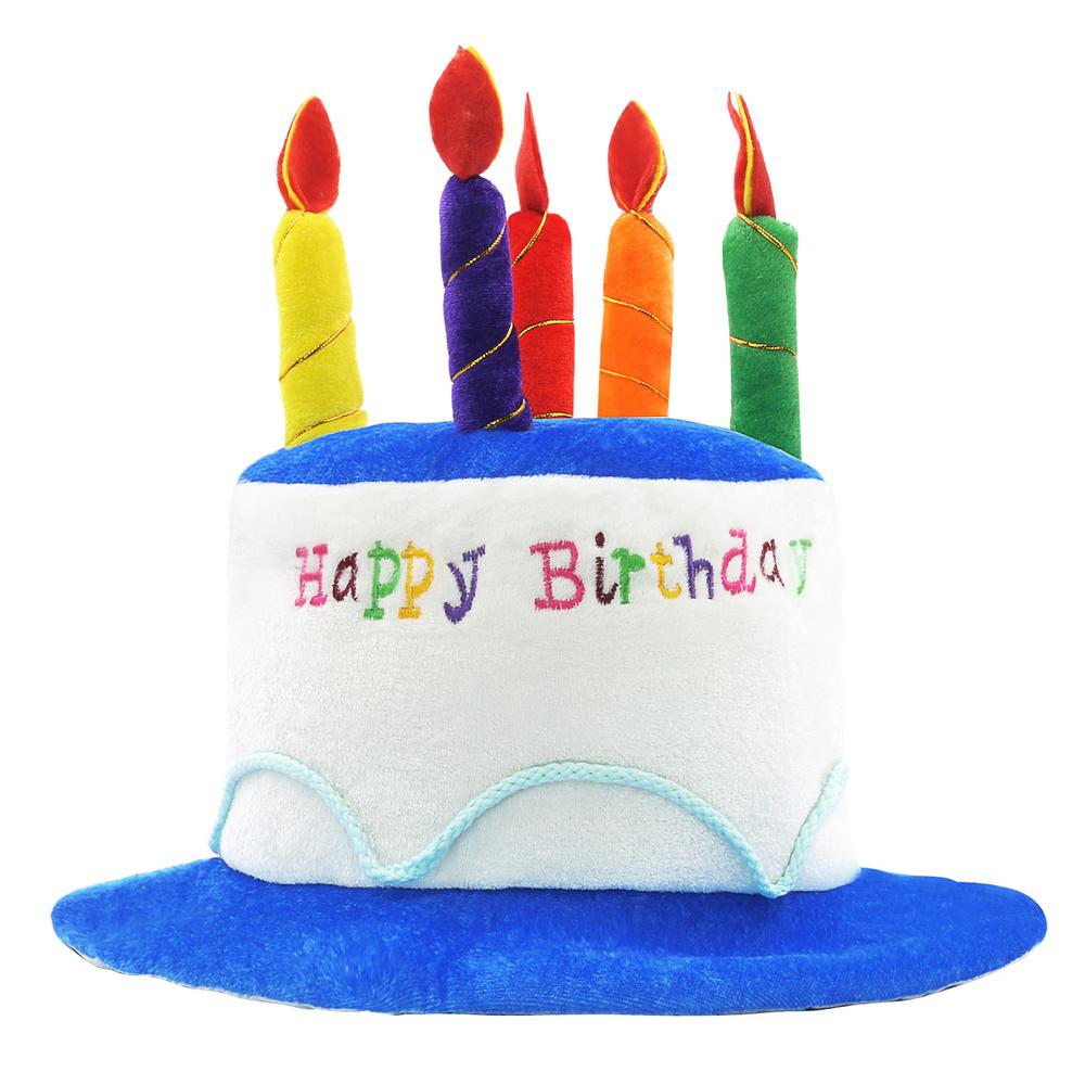 Novelty Place Blue Plush Happy Birthday Cake Hat Adult Size Fancy 