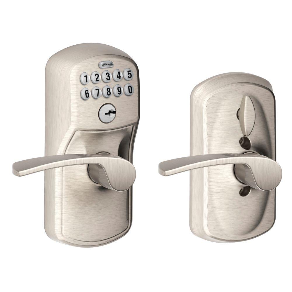 Schlage Plymouth Satin Nickel Electronic Door Lock With Merano Schlage Plymouth Satin Nickel Electronic Door Lock With Merano Lever Featuring Flex