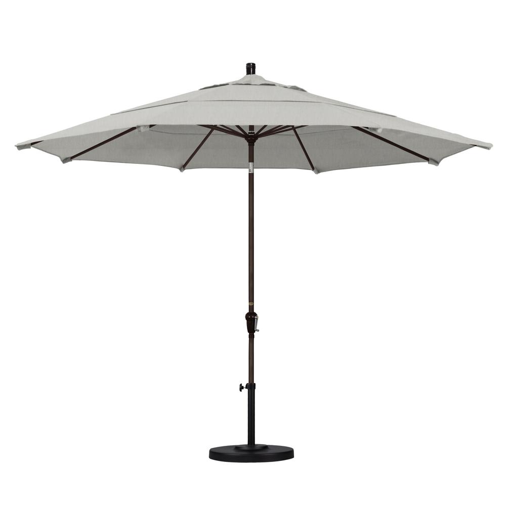 California Umbrella 11 Ft Bronze Aluminum Pole Market Aluminum Ribs Auto Tilt Crank Lift Outdoor Patio Umbrella In Granite Sunbrella Sdau118117 5402 Dwv The Home Depot