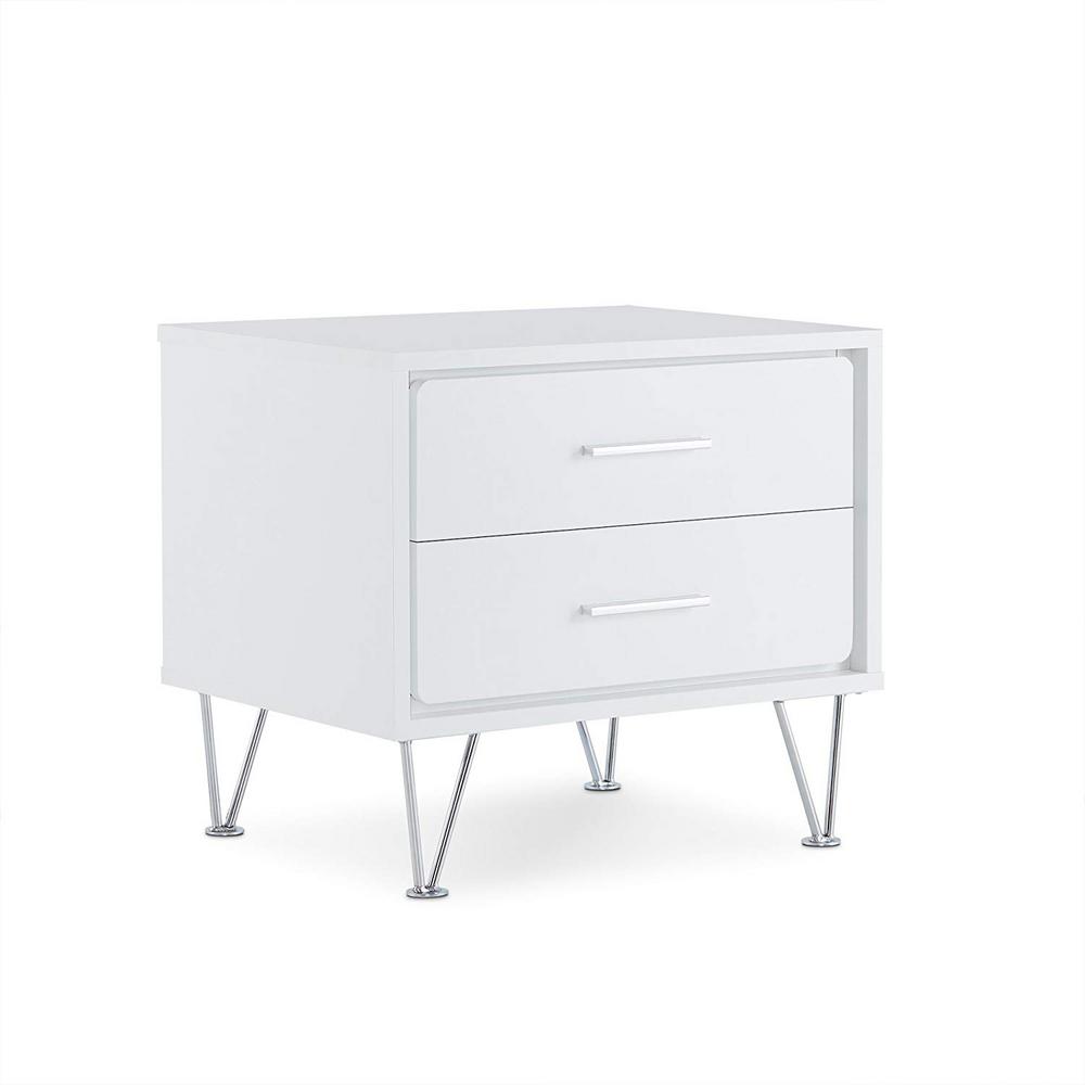 Benjara Contemporary White 2 Drawers Wooden Nightstand Bm154628 The Home Depot