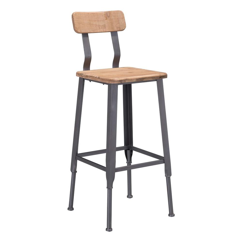 ZUO Clay 28.5 in. Industrial Gray and Natural Pine Bar Stool-100421 ...