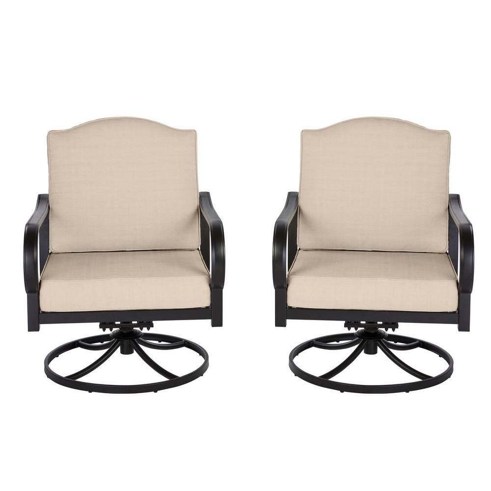 Hampton Bay Laurel Oaks Brown Steel Outdoor Patio Lounge Chair with Sunbrella Beige Tan Cushions 