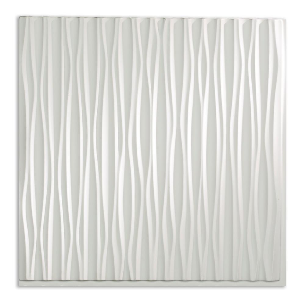 Fasade Dunes Vertical 2 Ft X 2 Ft Glue Up Vinyl Ceiling Tile In Gloss White 20 Sq Ft Pg7000 The Home Depot