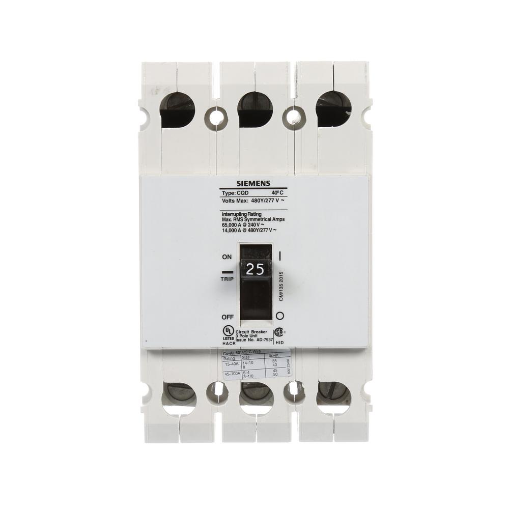 Siemens 25 Amp Triple Pole Type CQD Cable In Cable Out DIN Rail Circuit Breaker by Siemens