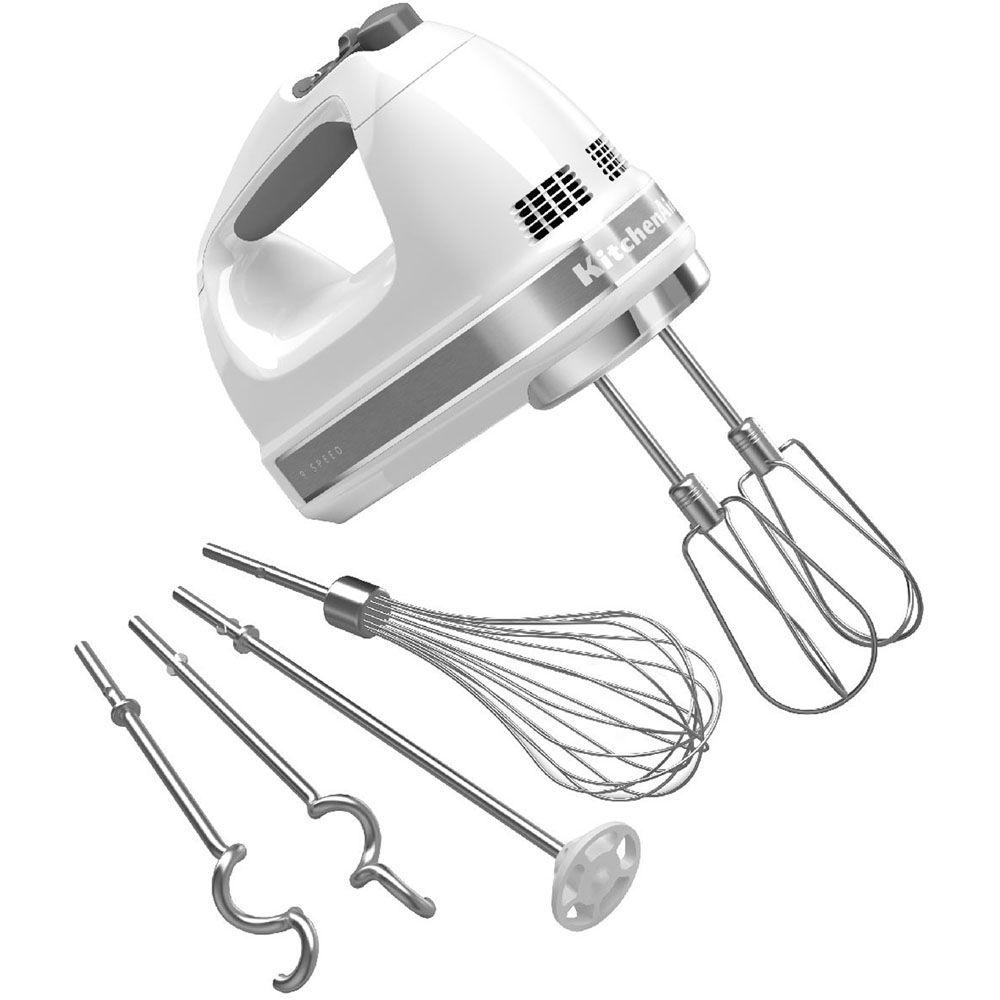 Kitchenaid 9 Speed White Hand Mixer With Beater And Whisk